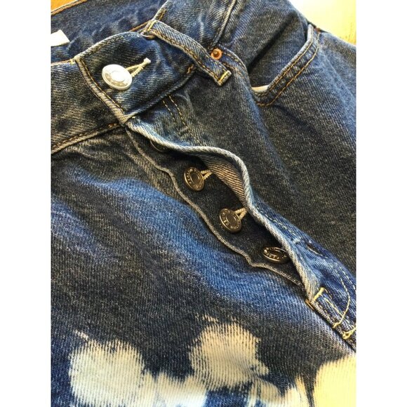 PacSun High Rise Straight Tie-Dye Jeans Womens 26 Distressed Hem Blue White - Picture 5 of 10